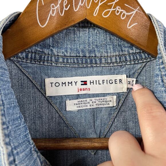 Tommy Hilfiger Light Weight Jean Jacket Denim Snap Close Trucker Y2K Medium - Picture 6 of 11